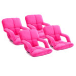4x Folding Lounge Cushion Adjustable Floor Lazy Recliner Chair with Armrest Pink