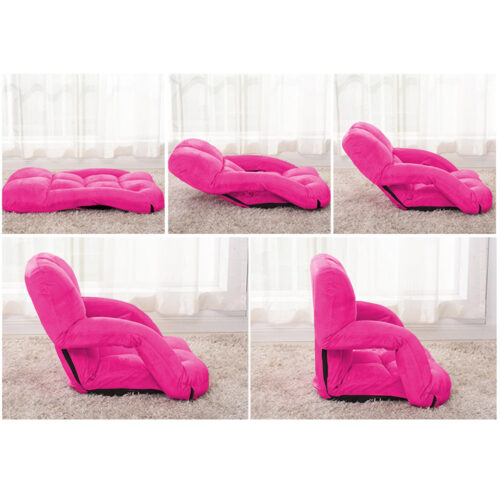 4x Folding Lounge Cushion Adjustable Floor Lazy Recliner Chair with Armrest Pink - Image 5