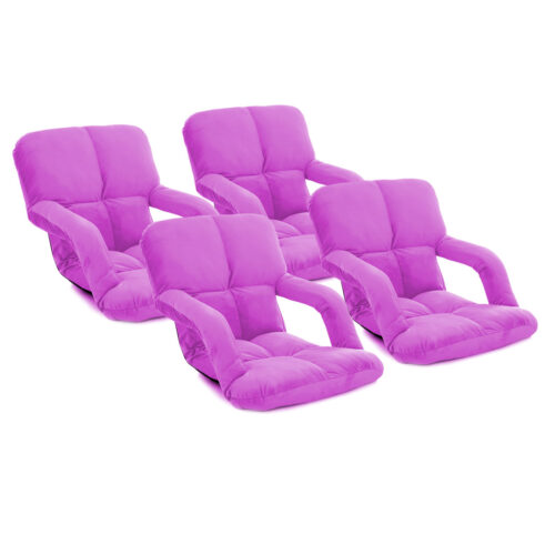 4x Folding Lounge Cushion Adjustable Floor Lazy Recliner Chair with Armrest Purple