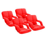 4x Folding Lounge Cushion Adjustable Floor Lazy Recliner Chair with Armrest Red