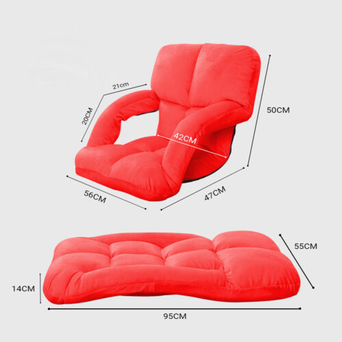 4x Folding Lounge Cushion Adjustable Floor Lazy Recliner Chair with Armrest Red - Image 2