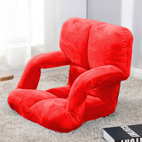 4x Folding Lounge Cushion Adjustable Floor Lazy Recliner Chair with Armrest Red - Image 3