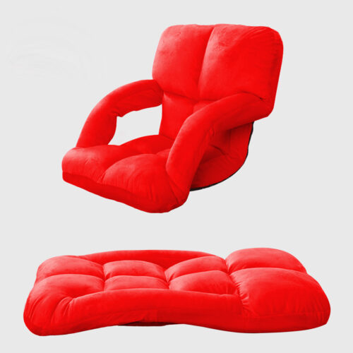 4x Folding Lounge Cushion Adjustable Floor Lazy Recliner Chair with Armrest Red - Image 4