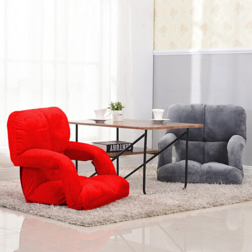 4x Folding Lounge Cushion Adjustable Floor Lazy Recliner Chair with Armrest Red - Image 8