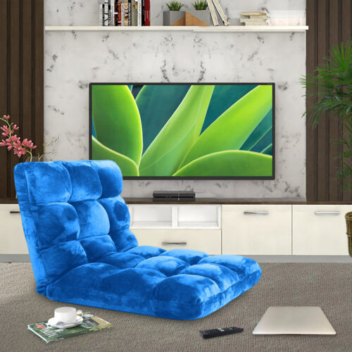 4x Floor Recliner Folding Lounge Sofa Futon Couch Folding Chair Cushion Blue - Image 3