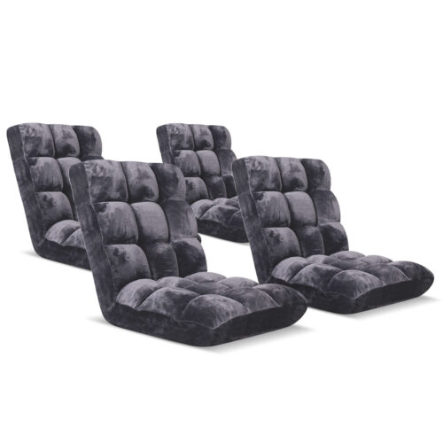 4x Floor Recliner Folding Lounge Sofa Futon Couch Folding Chair Cushion Grey