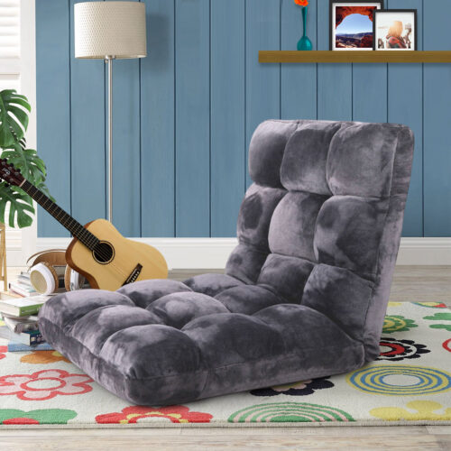 4x Floor Recliner Folding Lounge Sofa Futon Couch Folding Chair Cushion Grey - Image 2