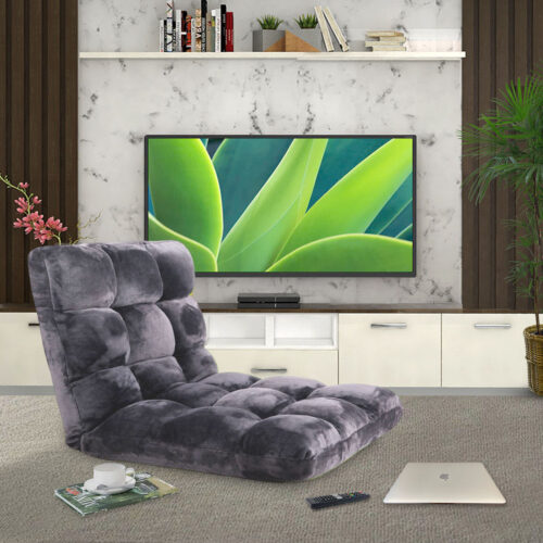 4x Floor Recliner Folding Lounge Sofa Futon Couch Folding Chair Cushion Grey - Image 3