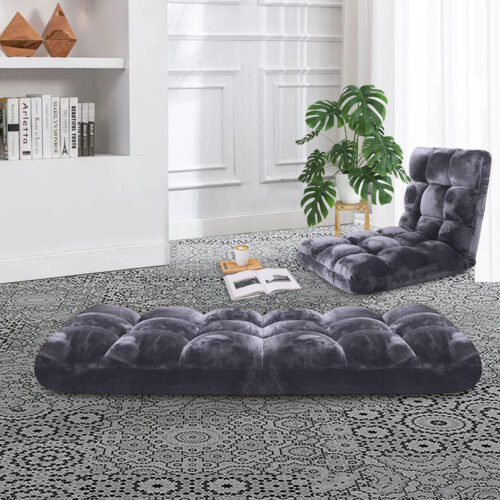 4x Floor Recliner Folding Lounge Sofa Futon Couch Folding Chair Cushion Grey - Image 4