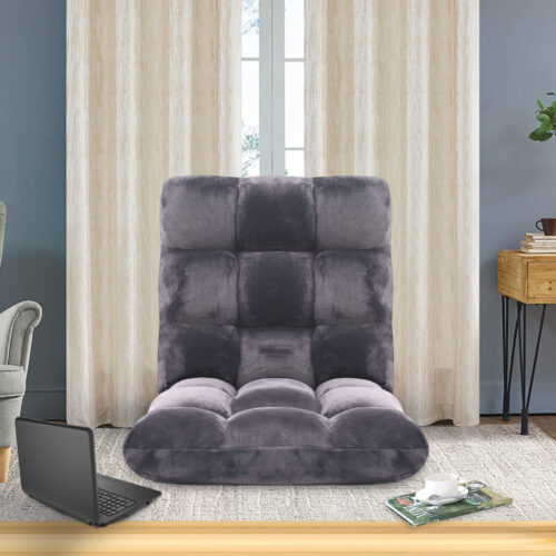 4x Floor Recliner Folding Lounge Sofa Futon Couch Folding Chair Cushion Grey - Image 5