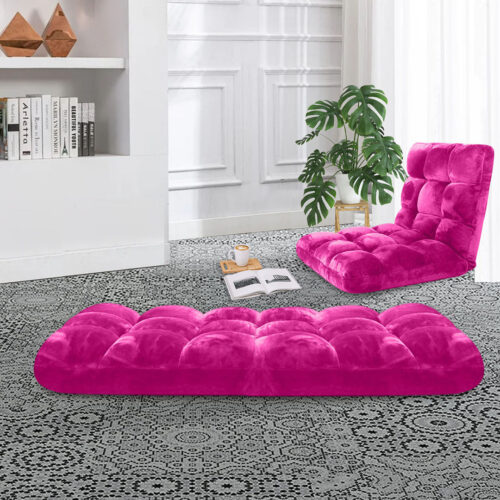 4x Floor Recliner Folding Lounge Sofa Futon Couch Folding Chair Cushion Pink - Image 4