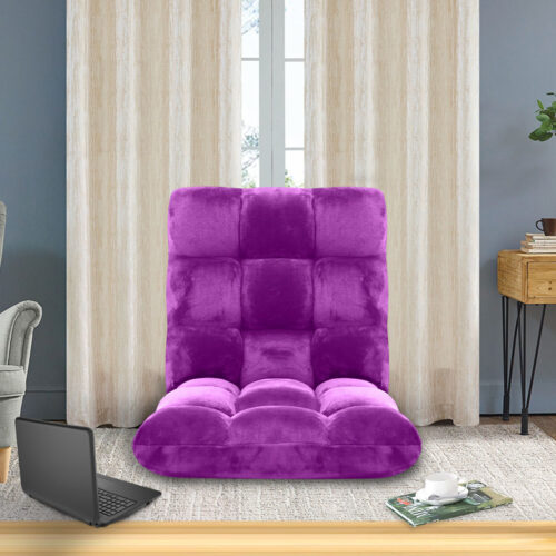 4x Floor Recliner Folding Lounge Sofa Futon Couch Folding Chair Cushion Purple - Image 5
