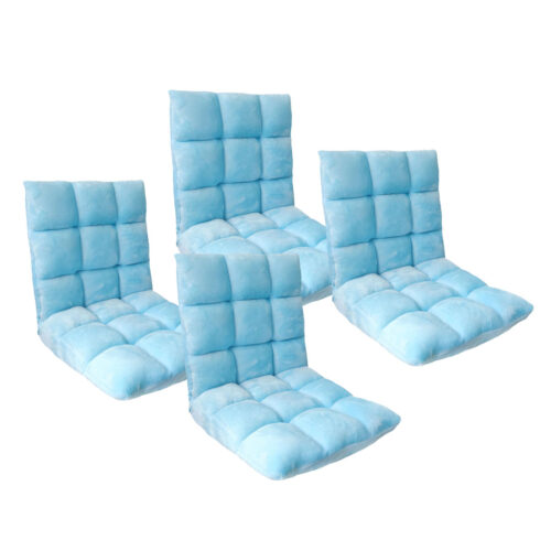 4x Floor Recliner Collapsible Lounge Sofa Couch Folding Chair Cushion Light Blue