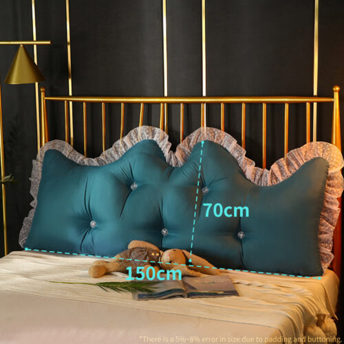 4x 150cm Blue-Green Princess Bed Pillow Headboard Backrest Bedside Tatami Sofa Cushion with Ruffle Lace Decor - Image 2