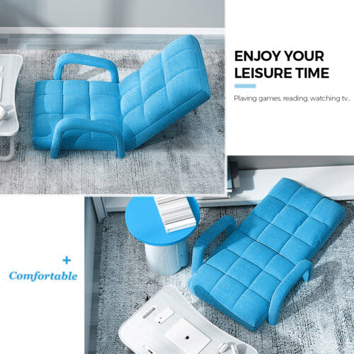 2x Folding Lounge Cushion Adjustable Floor Lazy Recliner Chair with Armrest Blue - Image 4