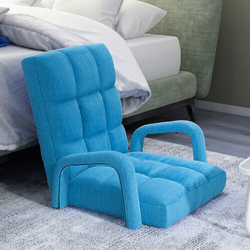 2x Folding Lounge Cushion Adjustable Floor Lazy Recliner Chair with Armrest Blue - Image 5