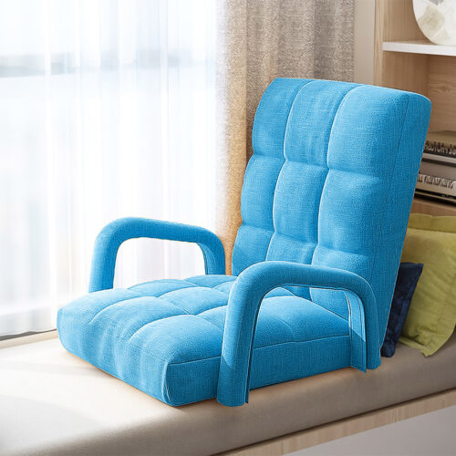 2x Folding Lounge Cushion Adjustable Floor Lazy Recliner Chair with Armrest Blue - Image 6
