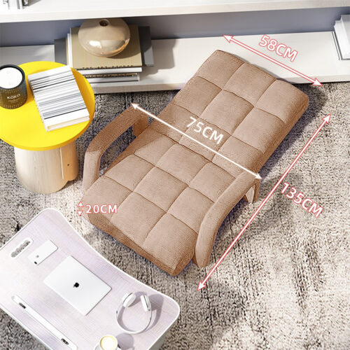 2x Folding Lounge Cushion Adjustable Floor Lazy Recliner Chair with Armrest Khaki - Image 2