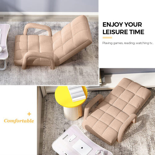 2x Folding Lounge Cushion Adjustable Floor Lazy Recliner Chair with Armrest Khaki - Image 4