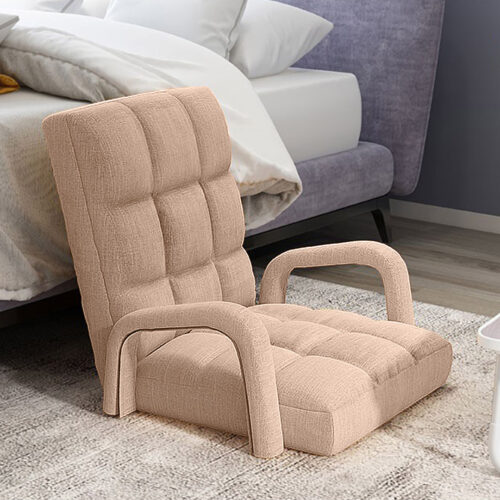 2x Folding Lounge Cushion Adjustable Floor Lazy Recliner Chair with Armrest Khaki - Image 5