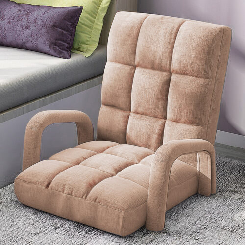2x Folding Lounge Cushion Adjustable Floor Lazy Recliner Chair with Armrest Khaki - Image 7