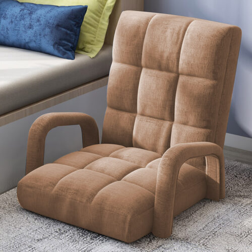 2x Folding Lounge Cushion Adjustable Floor Lazy Recliner Chair with Armrest Khaki - Image 8