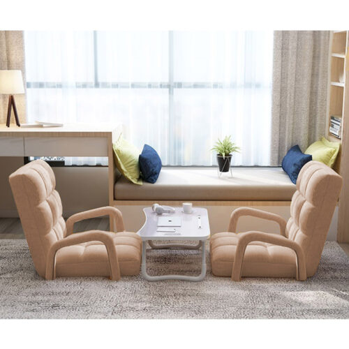 2x Folding Lounge Cushion Adjustable Floor Lazy Recliner Chair with Armrest Khaki - Image 9
