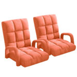 2x Folding Lounge Cushion Adjustable Floor Lazy Recliner Chair with Armrest Orange