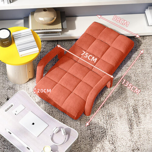 2x Folding Lounge Cushion Adjustable Floor Lazy Recliner Chair with Armrest Orange - Image 2