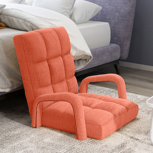 2x Folding Lounge Cushion Adjustable Floor Lazy Recliner Chair with Armrest Orange - Image 5