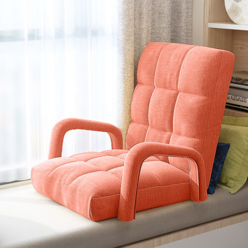 2x Folding Lounge Cushion Adjustable Floor Lazy Recliner Chair with Armrest Orange - Image 6