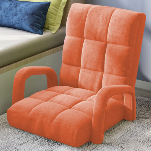 2x Folding Lounge Cushion Adjustable Floor Lazy Recliner Chair with Armrest Orange - Image 8
