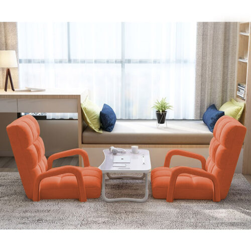 2x Folding Lounge Cushion Adjustable Floor Lazy Recliner Chair with Armrest Orange - Image 9