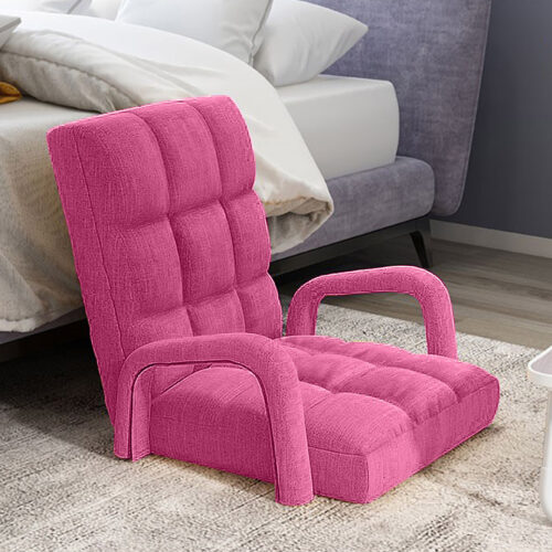 2x Folding Lounge Cushion Adjustable Floor Lazy Recliner Chair with Armrest Pink - Image 5