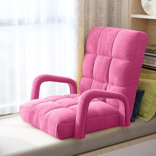 2x Folding Lounge Cushion Adjustable Floor Lazy Recliner Chair with Armrest Pink - Image 6