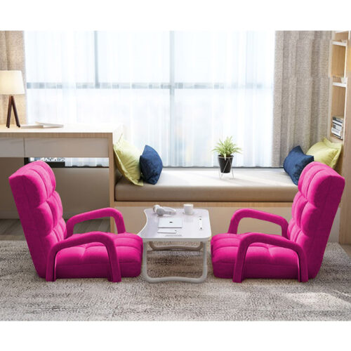 2x Folding Lounge Cushion Adjustable Floor Lazy Recliner Chair with Armrest Pink - Image 9