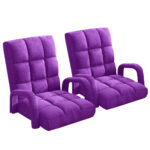 2x Folding Lounge Cushion Adjustable Floor Lazy Recliner Chair with Armrest Purple