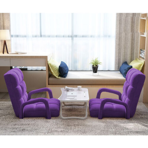 2x Folding Lounge Cushion Adjustable Floor Lazy Recliner Chair with Armrest Purple - Image 9