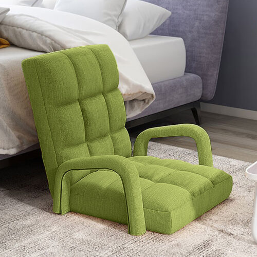 2x Folding Lounge Cushion Adjustable Floor Lazy Recliner Chair with Armrest Yellow Green - Image 5
