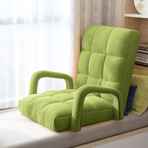 2x Folding Lounge Cushion Adjustable Floor Lazy Recliner Chair with Armrest Yellow Green - Image 6