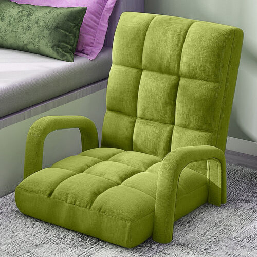 2x Folding Lounge Cushion Adjustable Floor Lazy Recliner Chair with Armrest Yellow Green - Image 7