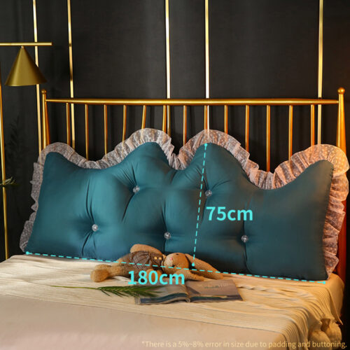 4x 180cm Blue-Green Princess Bed Pillow Headboard Backrest Bedside Tatami Sofa Cushion with Ruffle Lace Decor - Image 2
