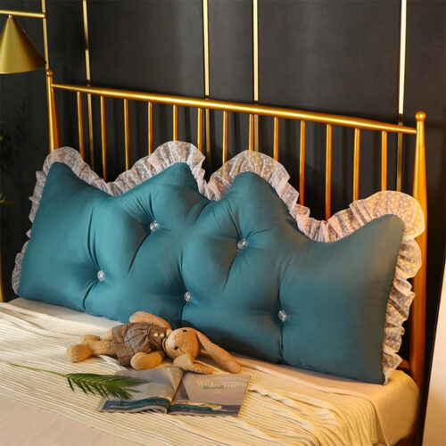 4x 180cm Blue-Green Princess Bed Pillow Headboard Backrest Bedside Tatami Sofa Cushion with Ruffle Lace Decor - Image 3