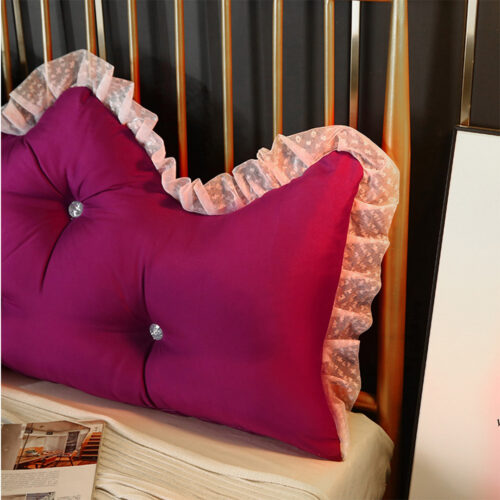 4x 180cm Burgundy Princess Bed Pillow Headboard Backrest Bedside Tatami Sofa Cushion with Ruffle Lace Decor - Image 8