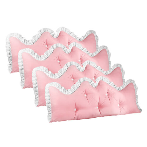4x 180cm Pink Princess Bed Pillow Headboard Backrest Bedside Tatami Sofa Cushion with Ruffle Lace Decor