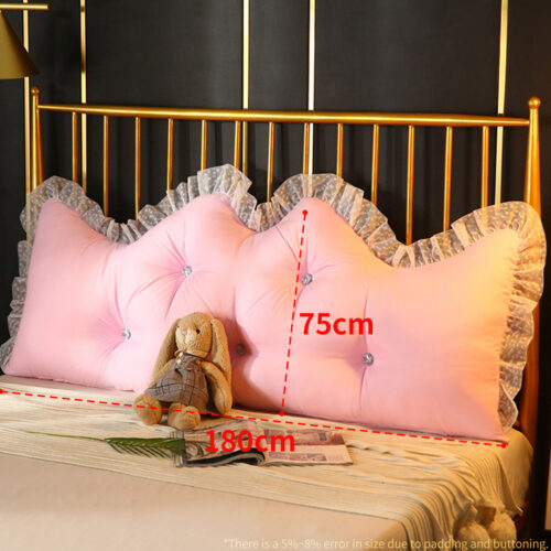 4x 180cm Pink Princess Bed Pillow Headboard Backrest Bedside Tatami Sofa Cushion with Ruffle Lace Decor - Image 2