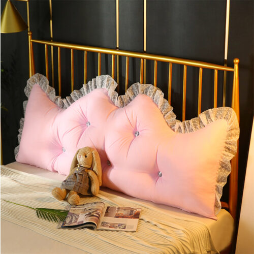 4x 180cm Pink Princess Bed Pillow Headboard Backrest Bedside Tatami Sofa Cushion with Ruffle Lace Decor - Image 3