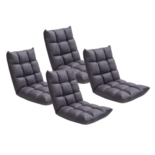 4x Grey Lounge Floor Recliner Adjustable Gaming Sofa Bed Folding Indoor Outdoor Backrest Seat