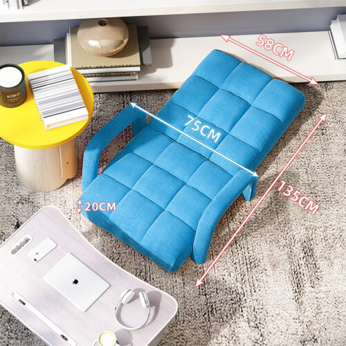 4x Folding Lounge Cushion Adjustable Floor Lazy Recliner Chair with Armrest Blue - Image 2