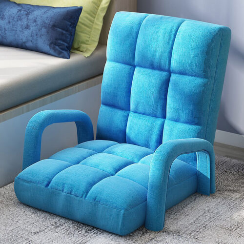 4x Folding Lounge Cushion Adjustable Floor Lazy Recliner Chair with Armrest Blue - Image 7